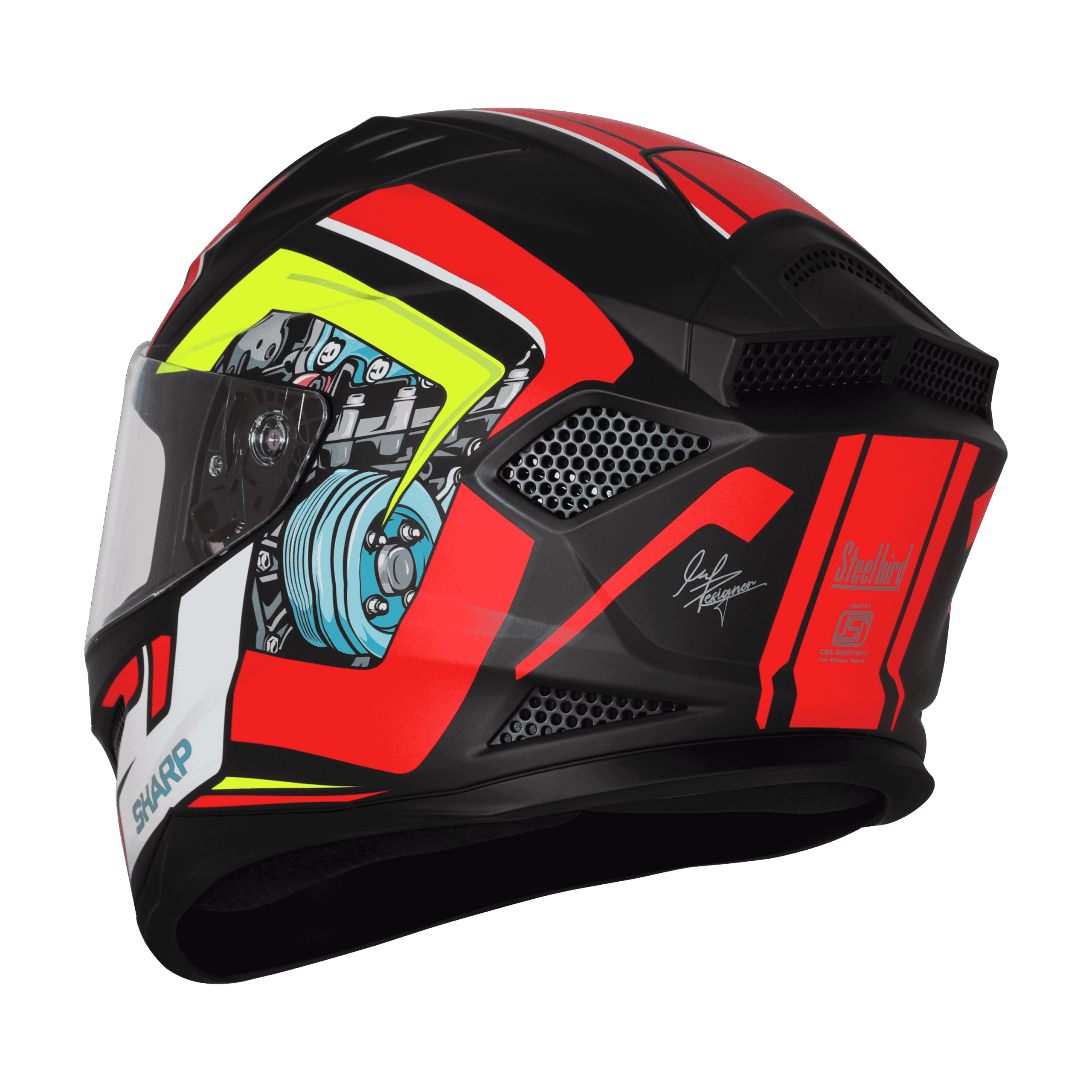 STEELBIRD SBH 25 SHARP BLACK RED HELMET - Image 2