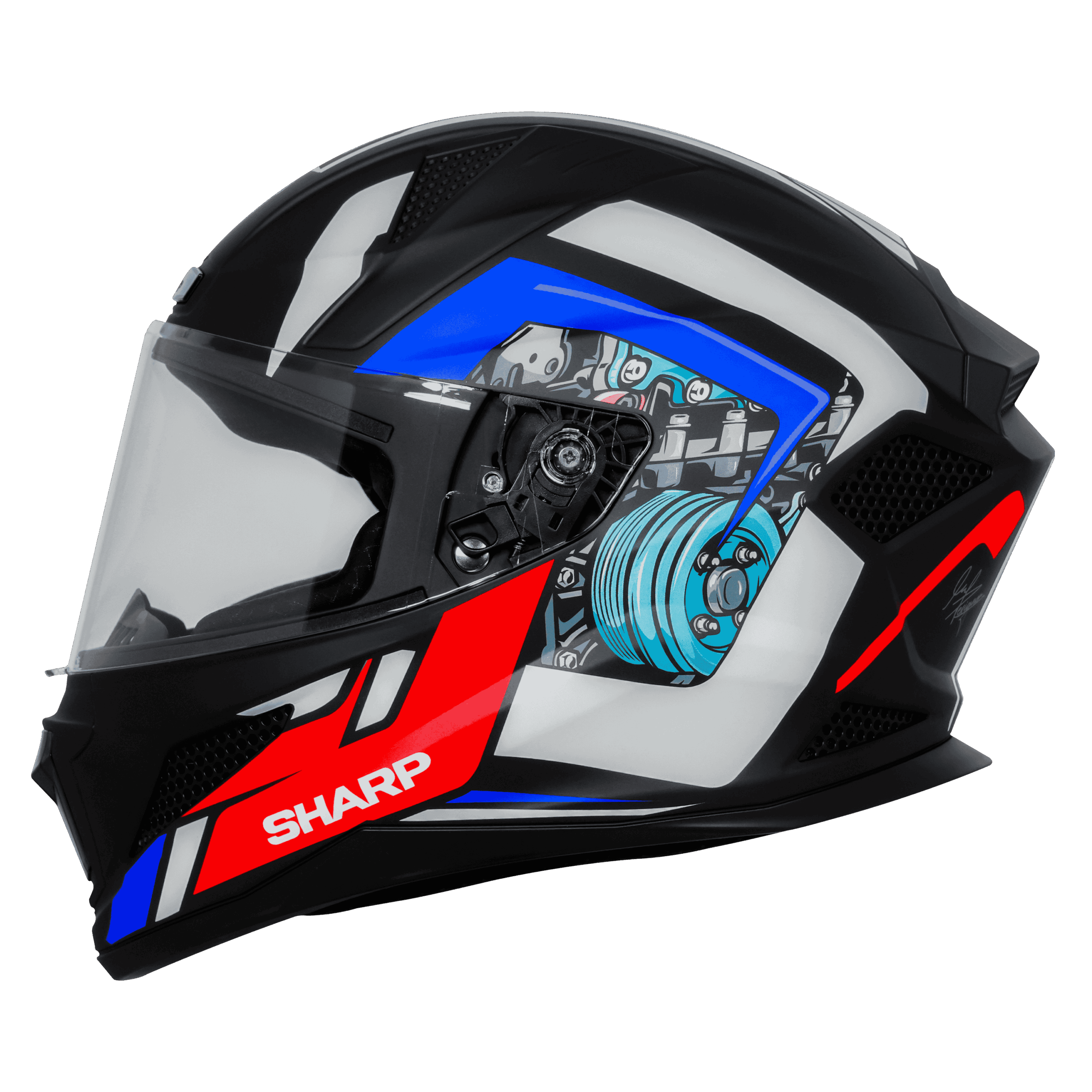 STEELBIRD SBH 25 SHARP BLACK WHITE BLUE HELMET - Image 5