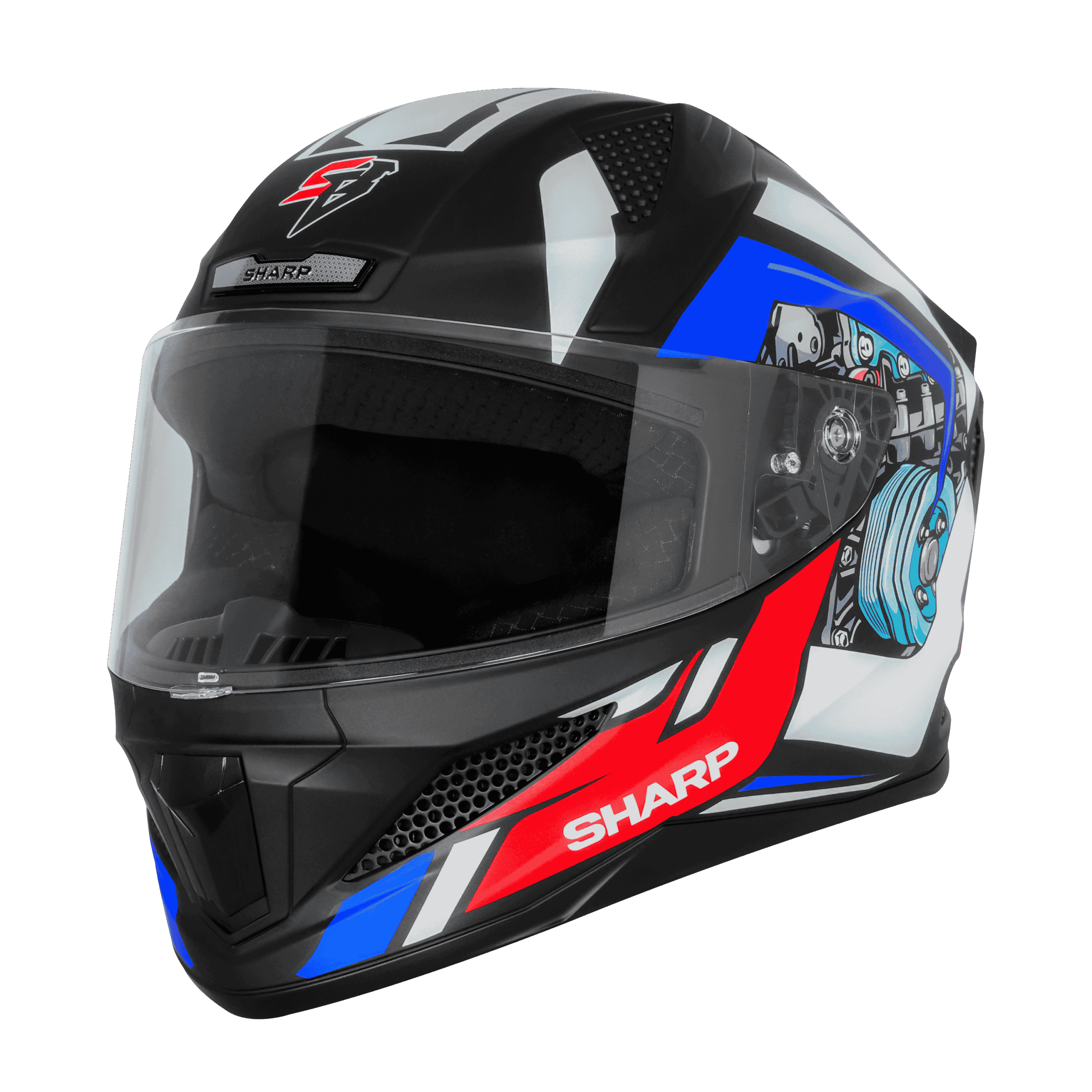 STEELBIRD SBH 25 SHARP BLACK WHITE BLUE HELMET