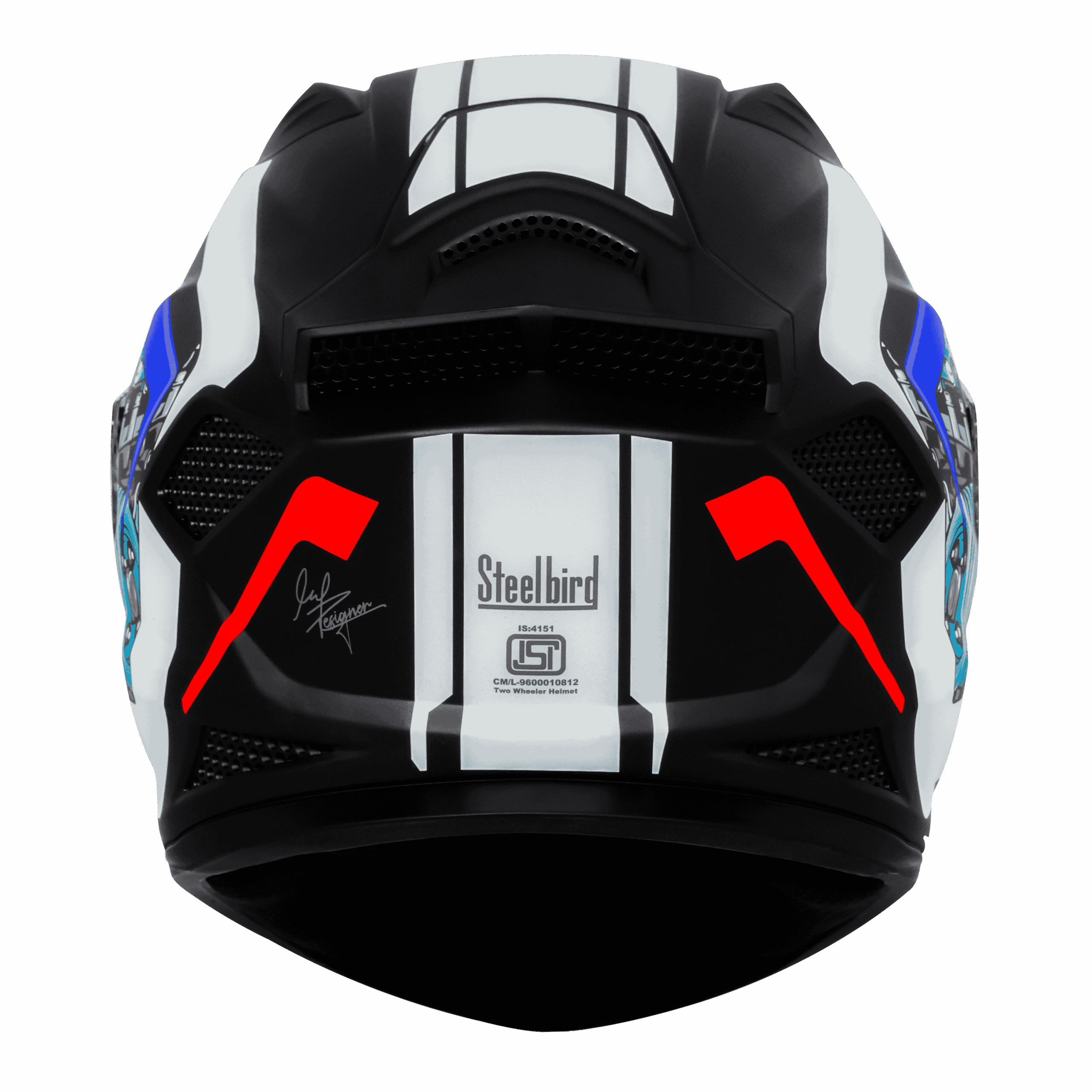 STEELBIRD SBH 25 SHARP BLACK WHITE BLUE HELMET - Image 2